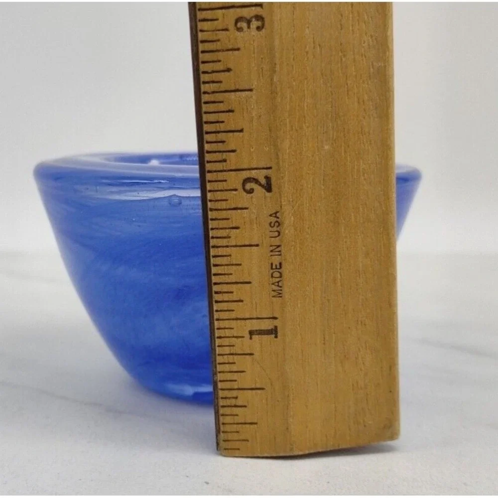 Hand Blown Cobalt Blue Swirl Art Glass Round Votive Candle Holder - Picture 13 of 14